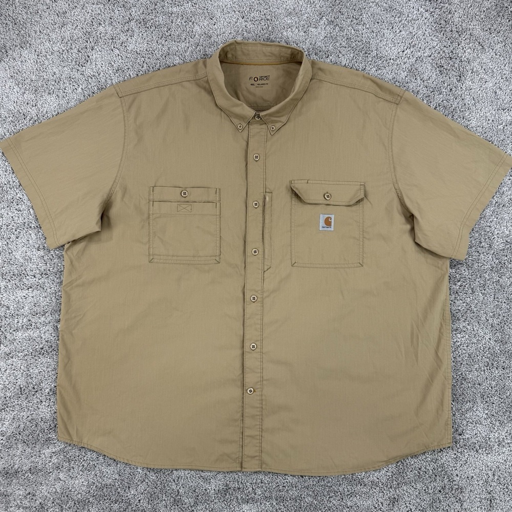Carhartt Force Shirt Men's 4XL Beige Short Sleeve Button Down Relaxed Fit